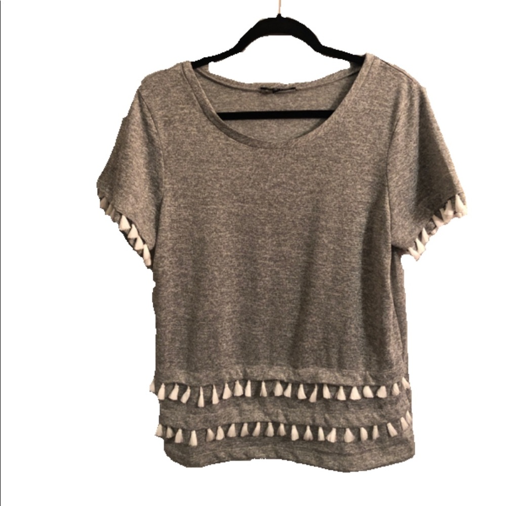Gray and white tassel sleeve blouse
